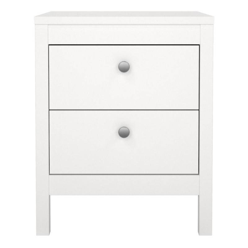 Madrid White Bedside Table w/ 2 Drawers - White Tree Furniture