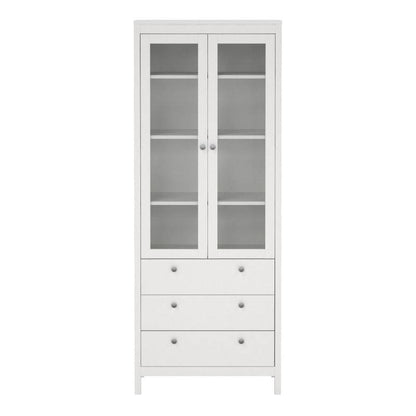 Madrid White China Cabinet w/ 2 Glass Doors & 3 Drawers - White Tree Furniture
