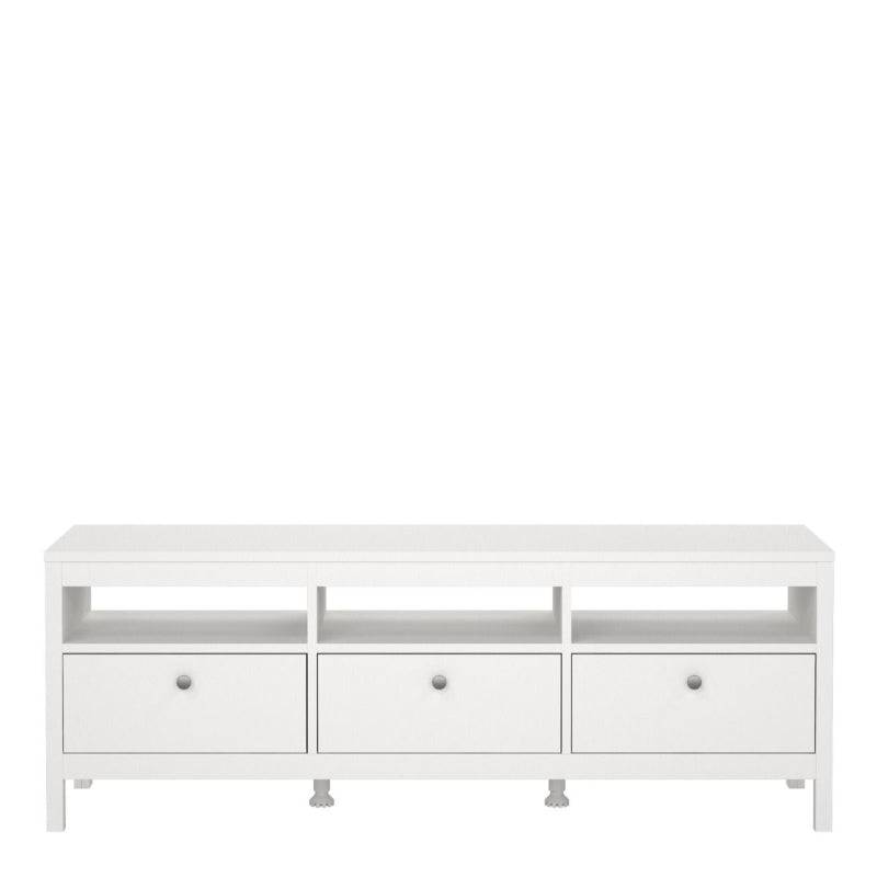 Madrid White TV Unit w/ 3 Drawers - White Tree Furniture