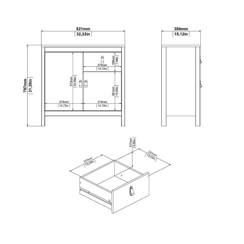 Madrid White Sideboard w/ 2 Doors & 1 Drawer - White Tree Furniture