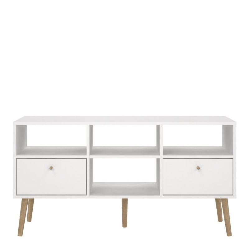 Cumbria White TV Unit w/ 2 Drawers & Oak Legs - White Tree Furniture