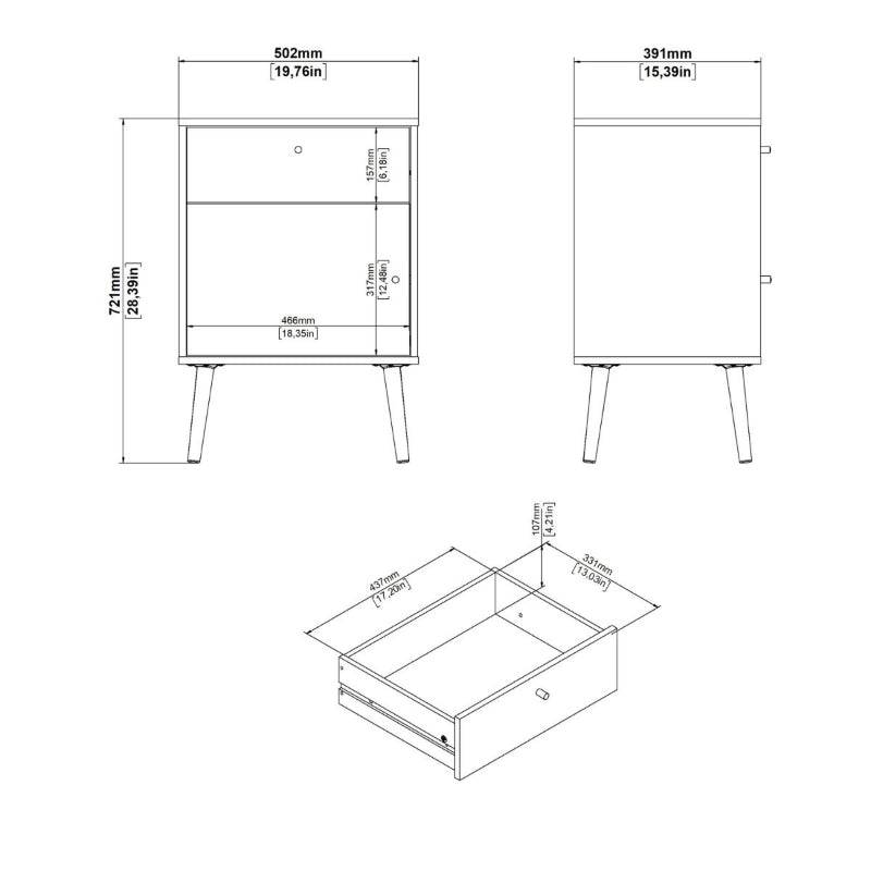 Cumbria White Bedside Table w/ Oak Legs - White Tree Furniture