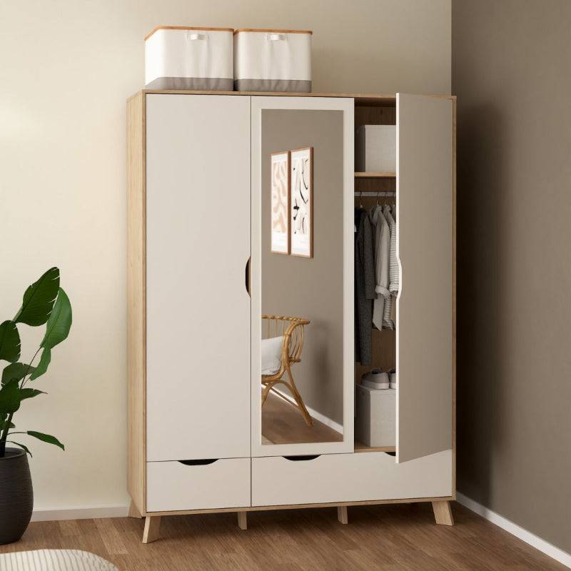 Ikast Wardrobe w/ 3 Doors & 2 Drawers & Mirror - White Tree Furniture