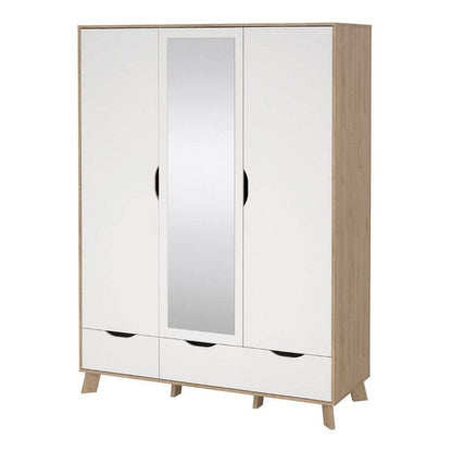 Ikast Wardrobe w/ 3 Doors & 2 Drawers & Mirror - White Tree Furniture