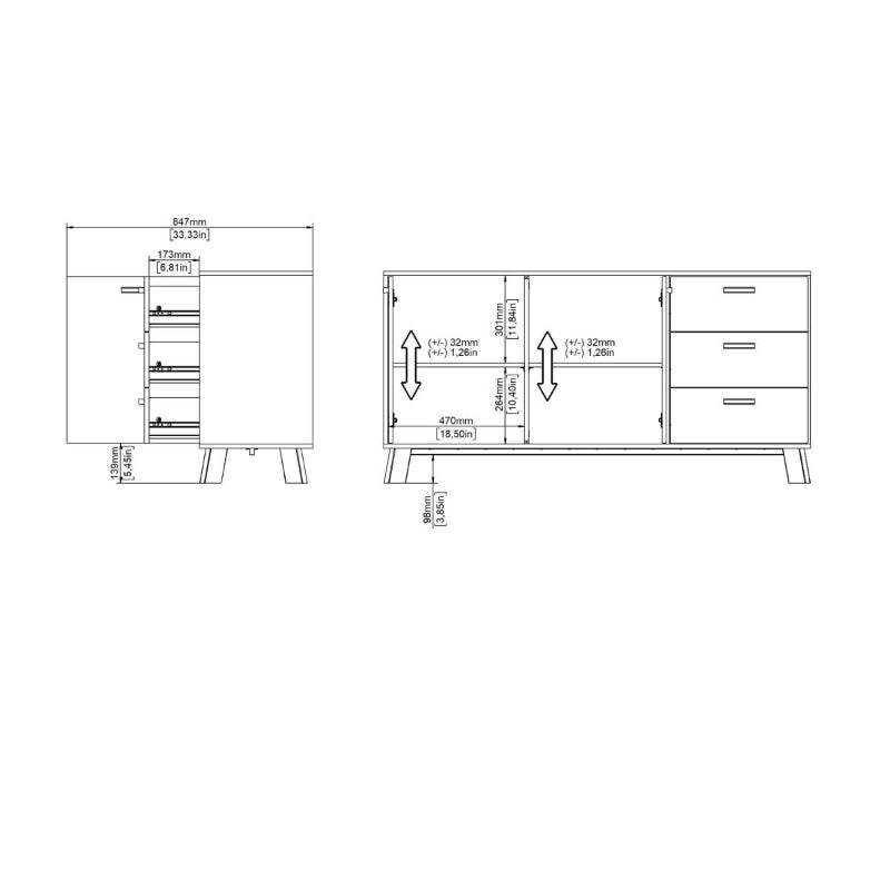 Ikast Sideboard w/ 3 Drawers in Jackson Hickory & White - White Tree Furniture