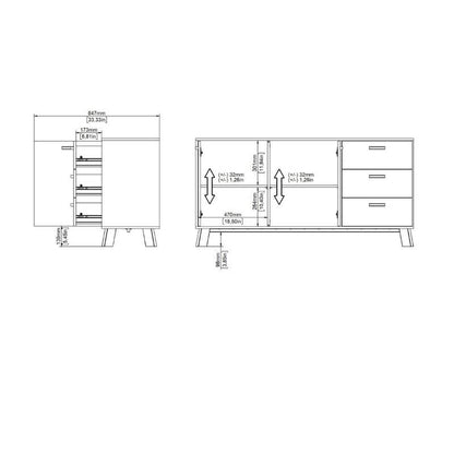 Ikast Sideboard w/ 3 Drawers in Jackson Hickory & White - White Tree Furniture