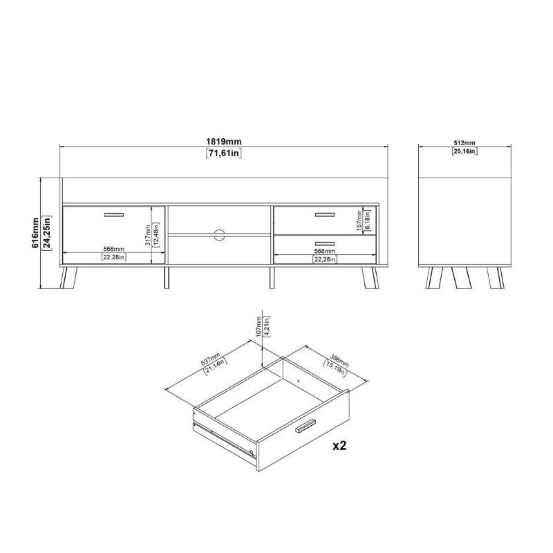 Ikast TV Unit w/ 2 Drawers in Jackson Hickory & White - White Tree Furniture