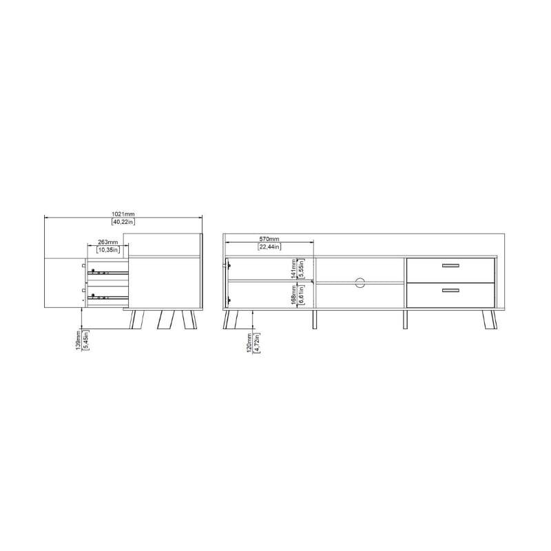 Ikast TV Unit w/ 2 Drawers in Jackson Hickory & White - White Tree Furniture
