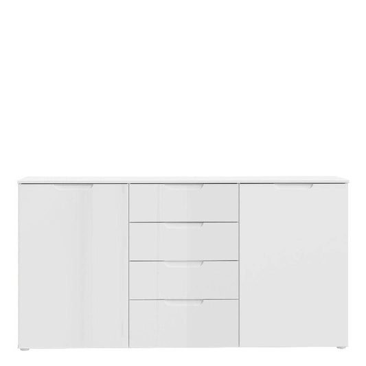 Sienna High Gloss White Wide Chest of 4 Drawers w/ 2 Doors - White Tree Furniture