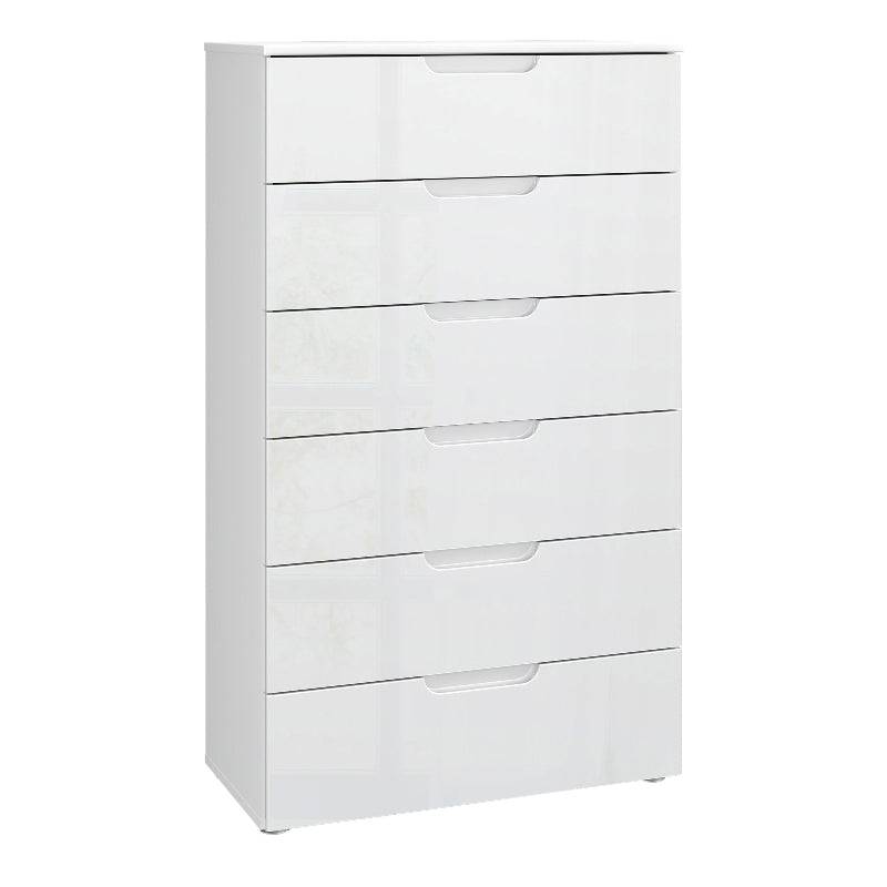Sienna High Gloss White Chest of 6 Drawers - White Tree Furniture
