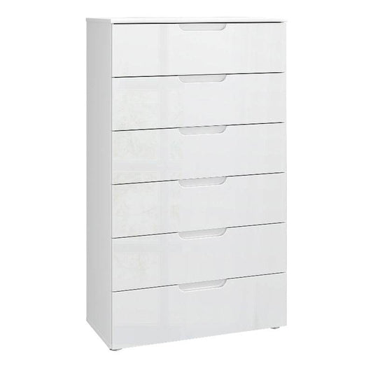 Sienna High Gloss White Chest of 6 Drawers - White Tree Furniture