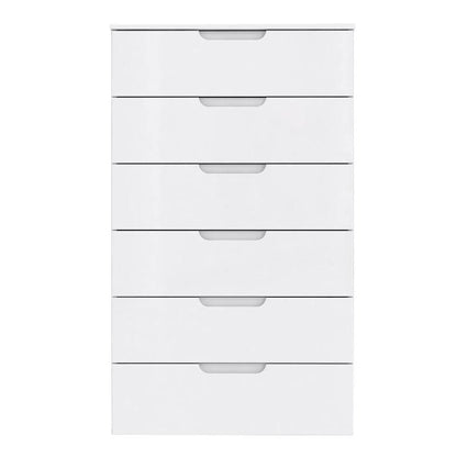 Sienna High Gloss White Chest of 6 Drawers - White Tree Furniture