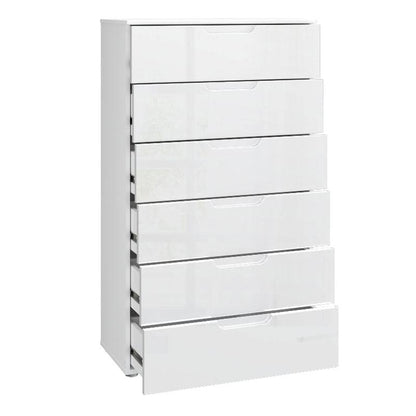 Sienna High Gloss White Chest of 6 Drawers - White Tree Furniture