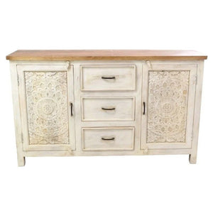 Ancient Mariner Carved Distressed White Sideboard - White Tree Furniture