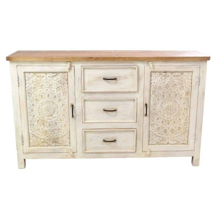 Ancient Mariner Carved Distressed White Sideboard - White Tree Furniture