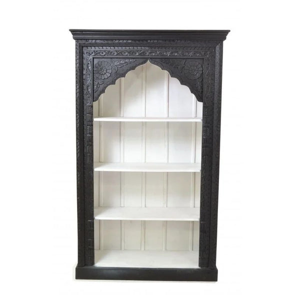 Mango Wood Carved Black & White Bookcase from Ancient Mariner Furniture