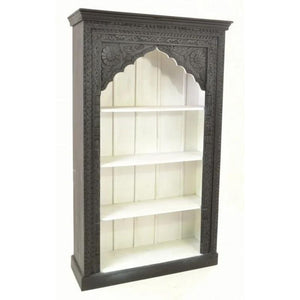 Mango Wood Carved Black & White Bookcase from Ancient Mariner Furniture