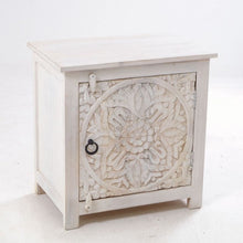 Ancient Mariner Mango Wood Carved Distressed White 1 Door Side Table