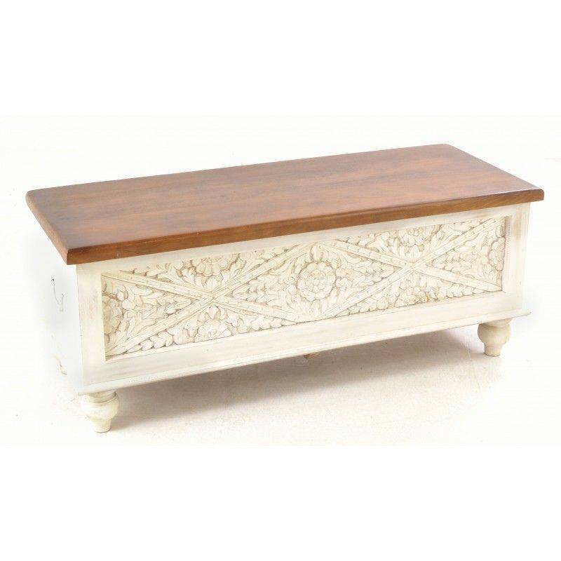 MANGO WOOD Carved Distressed White Storage Box White Tree Furniture