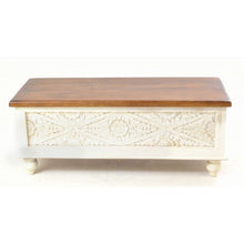 Mango Wood Carved Distressed White Bedding Box
