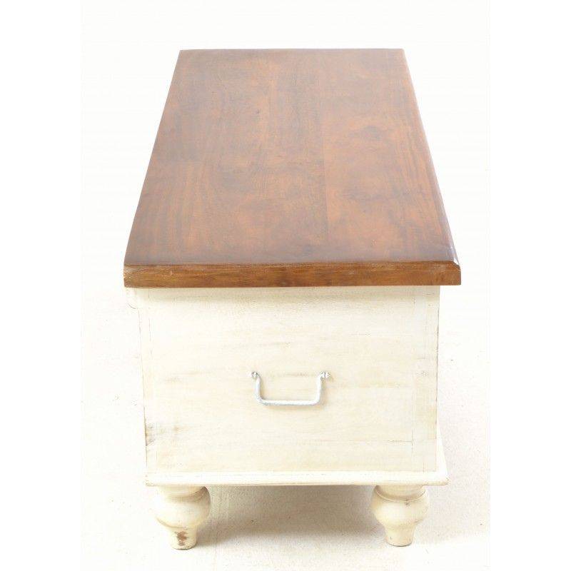 MANGO WOOD Carved Distressed White Storage Box White Tree Furniture