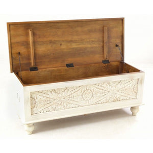 Ancient Mariner Mango Wood Carved Distressed White Bedding Box