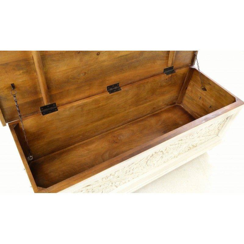 MANGO WOOD Carved Distressed White Storage Box White Tree Furniture