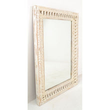Ancient Mariner Mango Wood Carved Wall Mirror in Distressed White