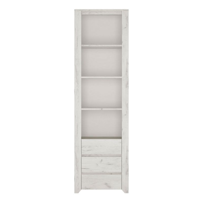 Angel Tall Narrow White Bookcase w/ 3 Drawers - White Tree Furniture