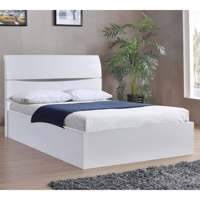 Arden High Gloss White Double Bed w/ Storage - White Tree Furniture