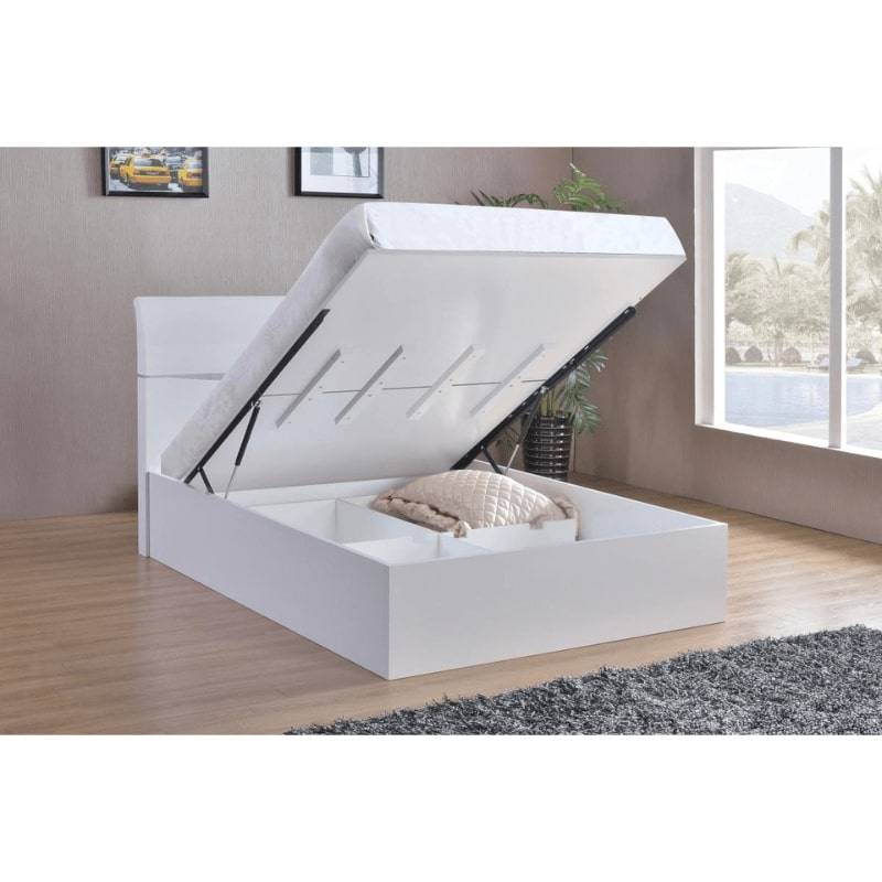 Arden High Gloss White Double Bed w/ Storage - White Tree Furniture