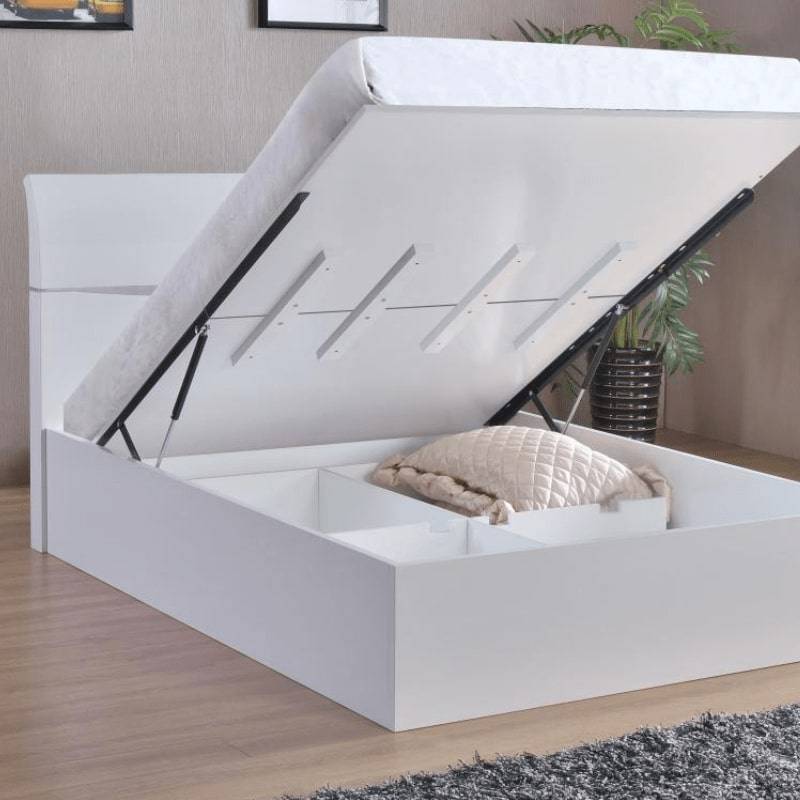 Arden High Gloss White Double Bed w/ Storage - White Tree Furniture