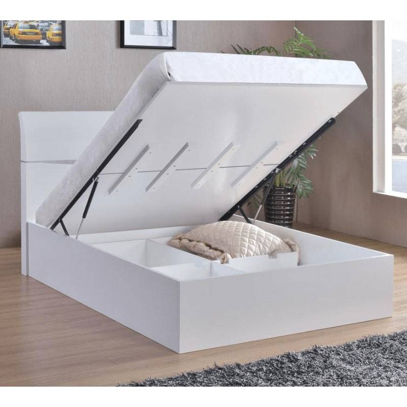 Arden High Gloss White King Size Bed w/ Storage - White Tree Furniture