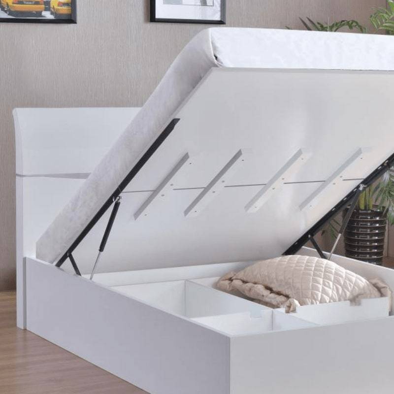 Arden High Gloss White King Size Bed w/ Storage - White Tree Furniture