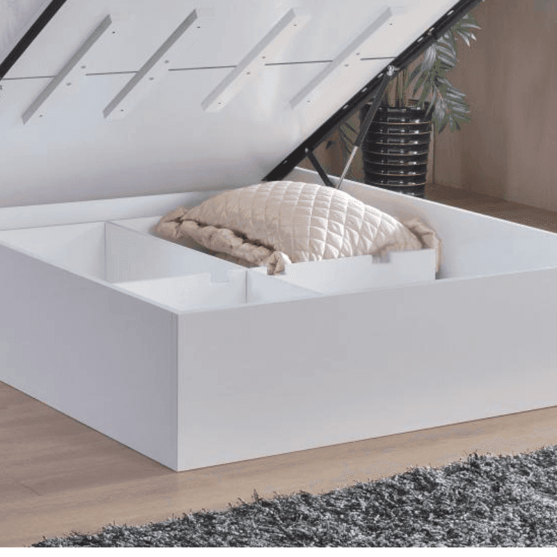 Arden High Gloss White Double Bed w/ Storage - White Tree Furniture