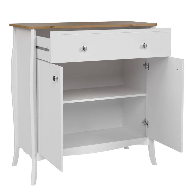Baroque Sideboard 2 Doors 1 Drawer in Pure White w/ Pine Top - White Tree Furniture