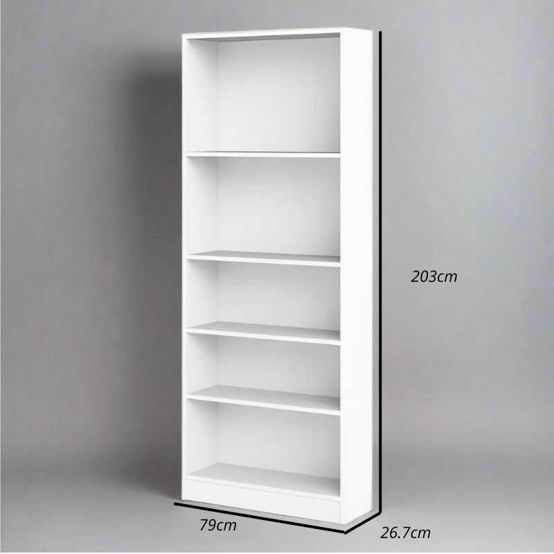 Basic White Tall Wide Bookcase w/ 4 Shelves - White Tree Furniture