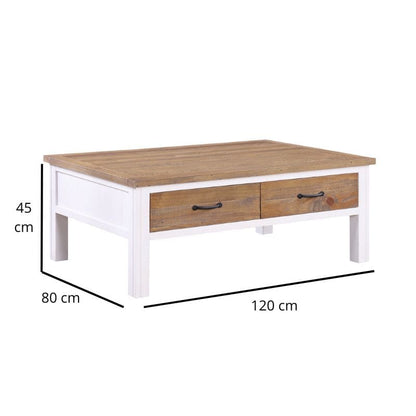 Baumhaus Splash of White Reclaimed Coffee Table w/ 4 Drawers in Distressed White & Natural Wood VTTW08A - White Tree Furniture