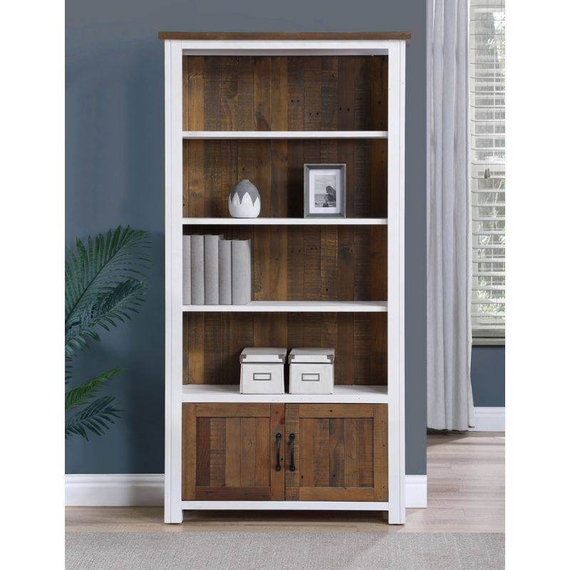 Baumhaus Splash of White Reclaimed Large Open Bookcase w/ Doors in White & Weathered Wood VTTW01B - White Tree Furniture