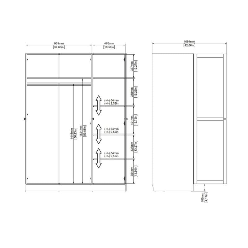 Brande White Wardrobe with 3 Frame Doors - White Tree Furniture