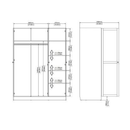 Brande White Wardrobe with 3 Frame Doors - White Tree Furniture