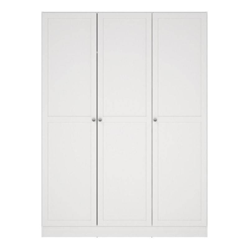 Brande White Wardrobe with 3 Frame Doors - White Tree Furniture