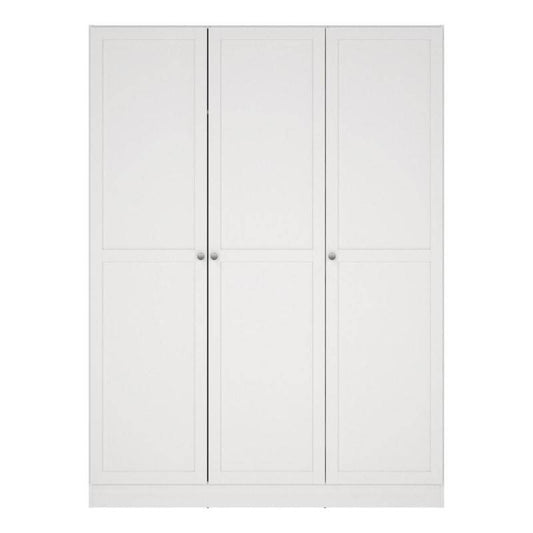 Brande White Wardrobe with 3 Frame Doors - White Tree Furniture