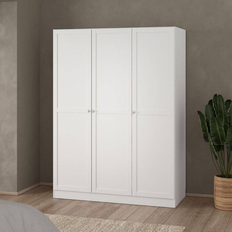 Brande White Wardrobe with 3 Frame Doors - White Tree Furniture