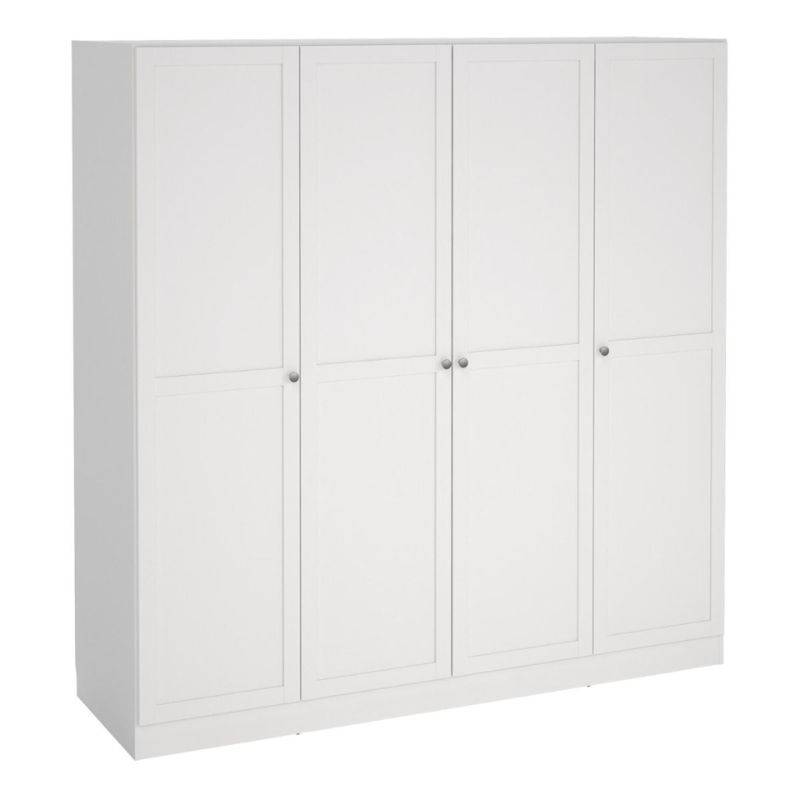 Brande White Wardrobe with 4 Frame Doors - White Tree Furniture
