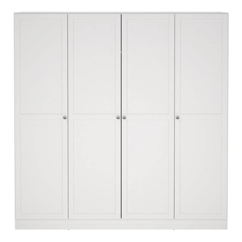 Brande White Wardrobe with 4 Frame Doors - White Tree Furniture