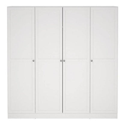 Brande White Wardrobe with 4 Frame Doors - White Tree Furniture