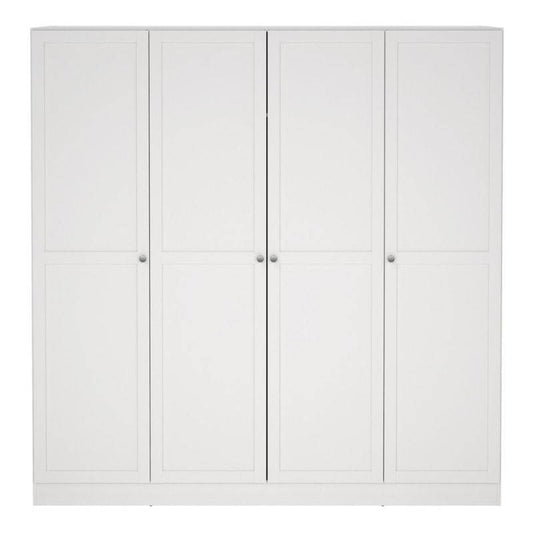 Brande White Wardrobe with 4 Frame Doors - White Tree Furniture