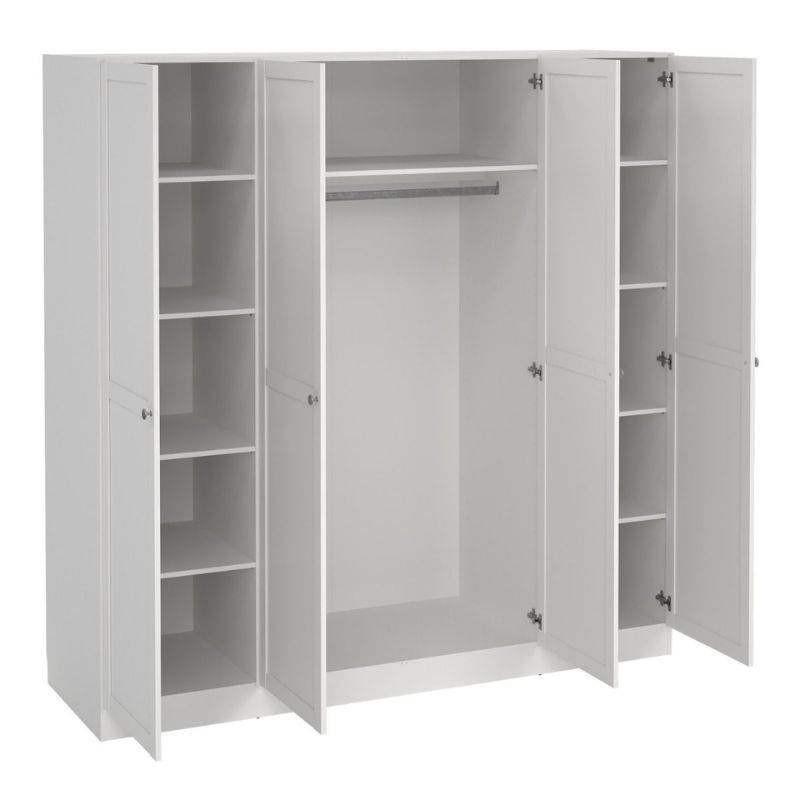 Brande White Wardrobe with 4 Frame Doors - White Tree Furniture