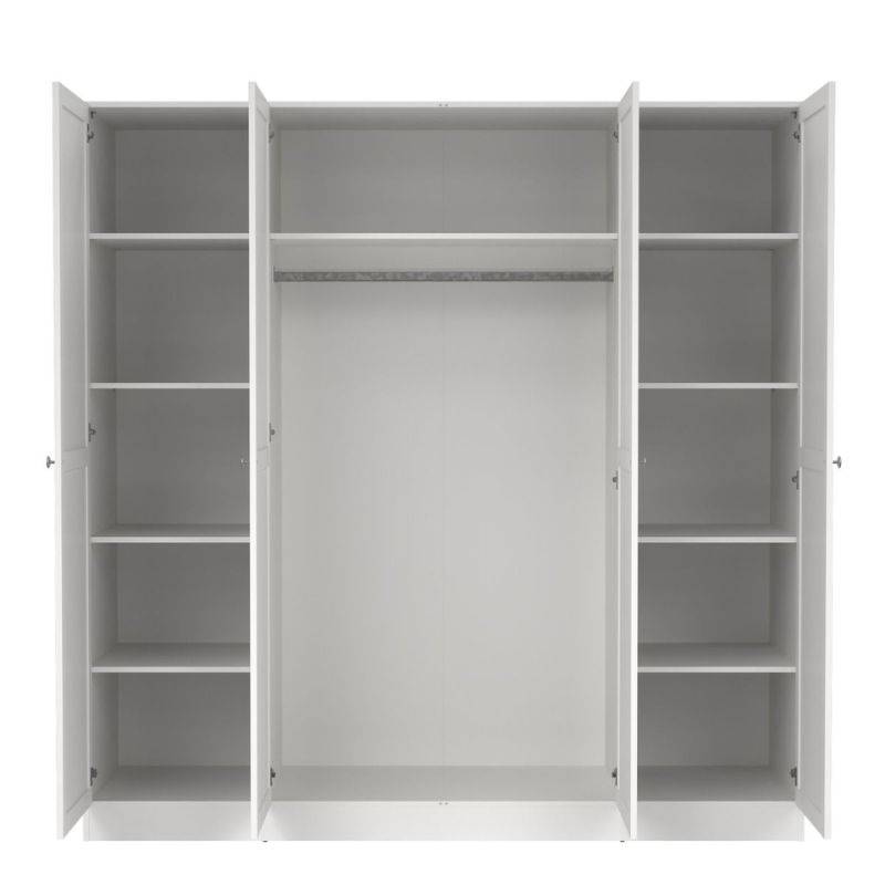 Brande White Wardrobe with 4 Frame Doors - White Tree Furniture